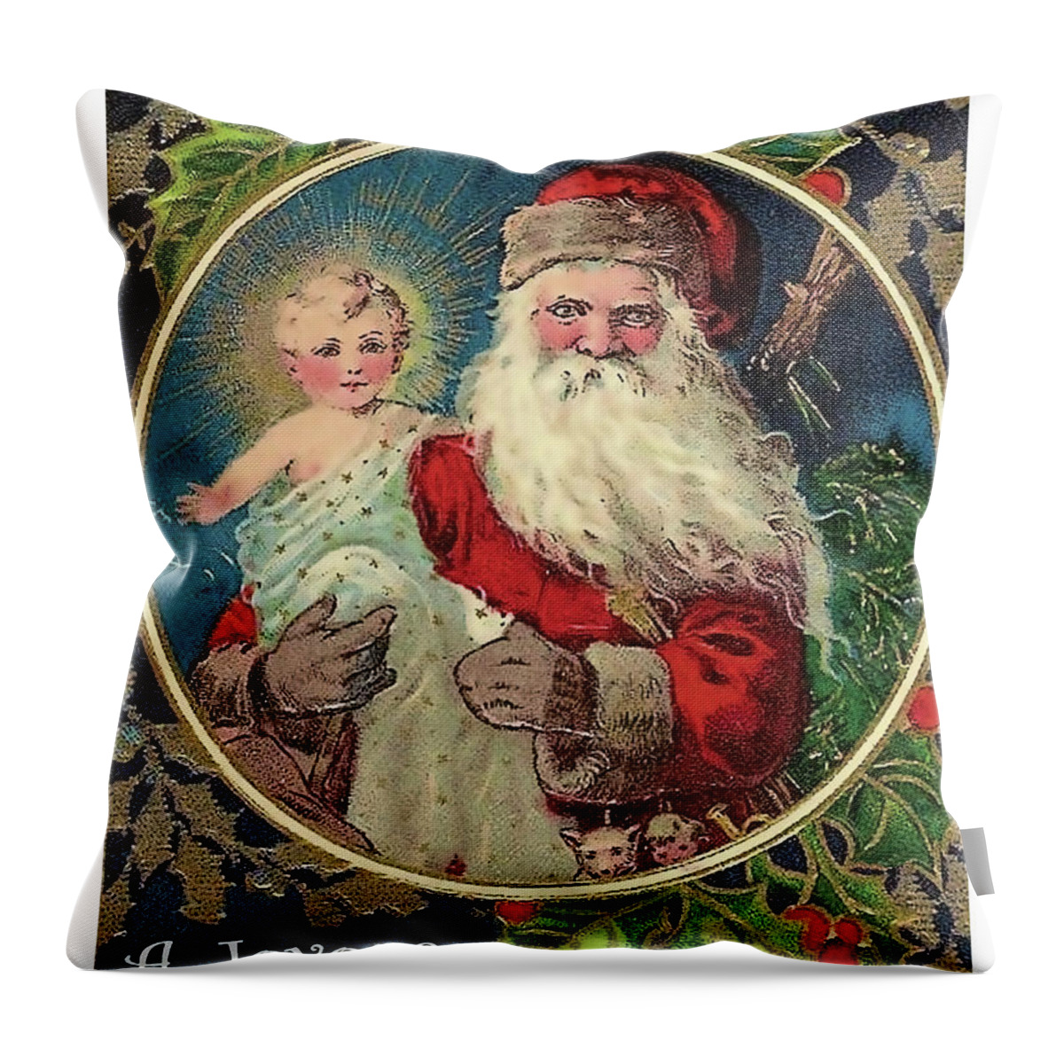 Santa Claus Throw Pillow featuring the painting Santa Claus with new born Jesus by Long Shot