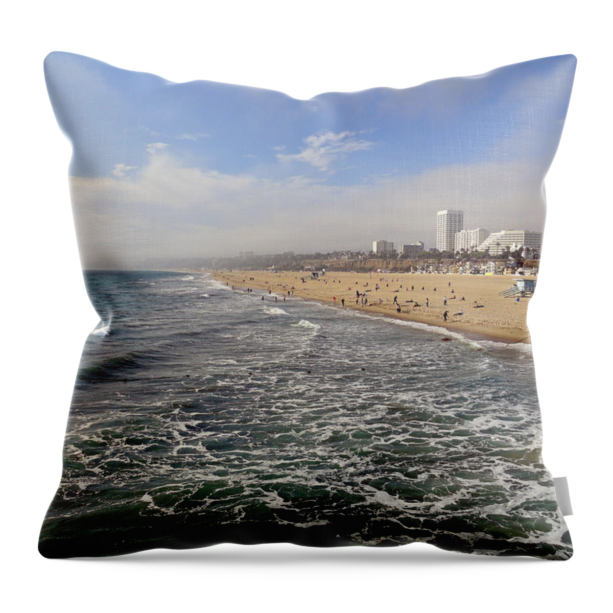 Santa Monica Throw Pillow featuring the photograph Santa Monica Beach by Robert Meyers-Lussier