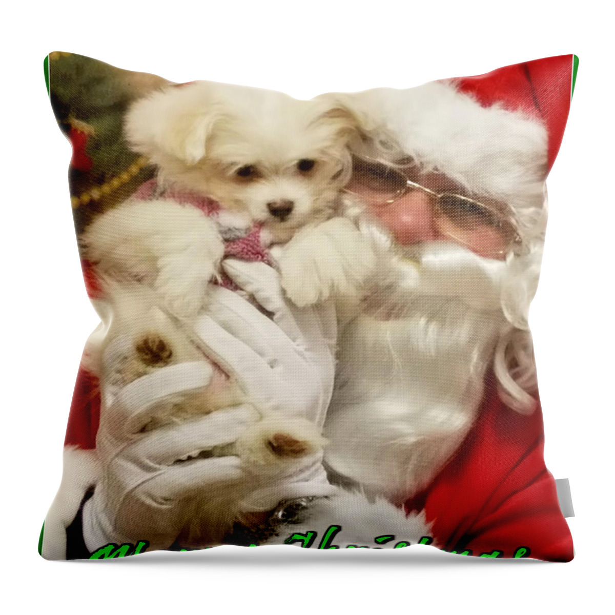 Puppy Throw Pillow featuring the painting Santa Paws by Darren Robinson