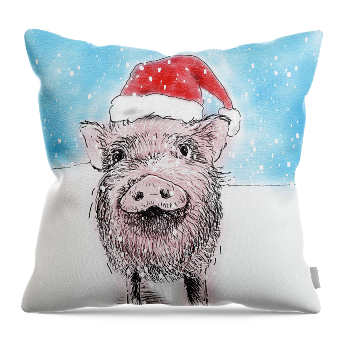 Happy Holidays Throw Pillow featuring the mixed media Santa Piggy by AnneMarie Welsh