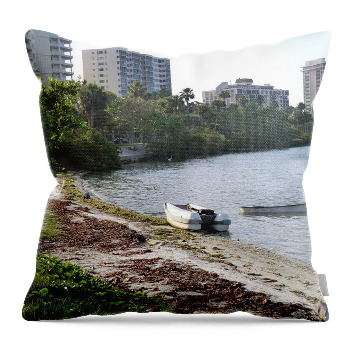 Sarasota Florida Sunshine States America U.s.a Water Beach Tropical Boat Waterfront Sea Water Beautiful Landscape Photos Photo Us Trees View Building Buildings Throw Pillow featuring the digital art Sarasota, Florida #1 by Jeanette Rode Dybdahl