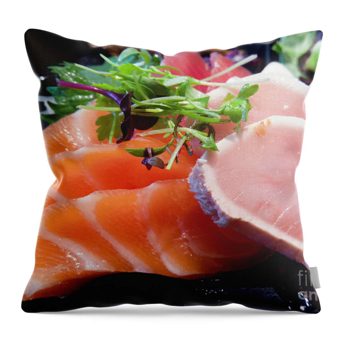 Sashimi Throw Pillow featuring the photograph Sashimi lunch by Agnes Caruso