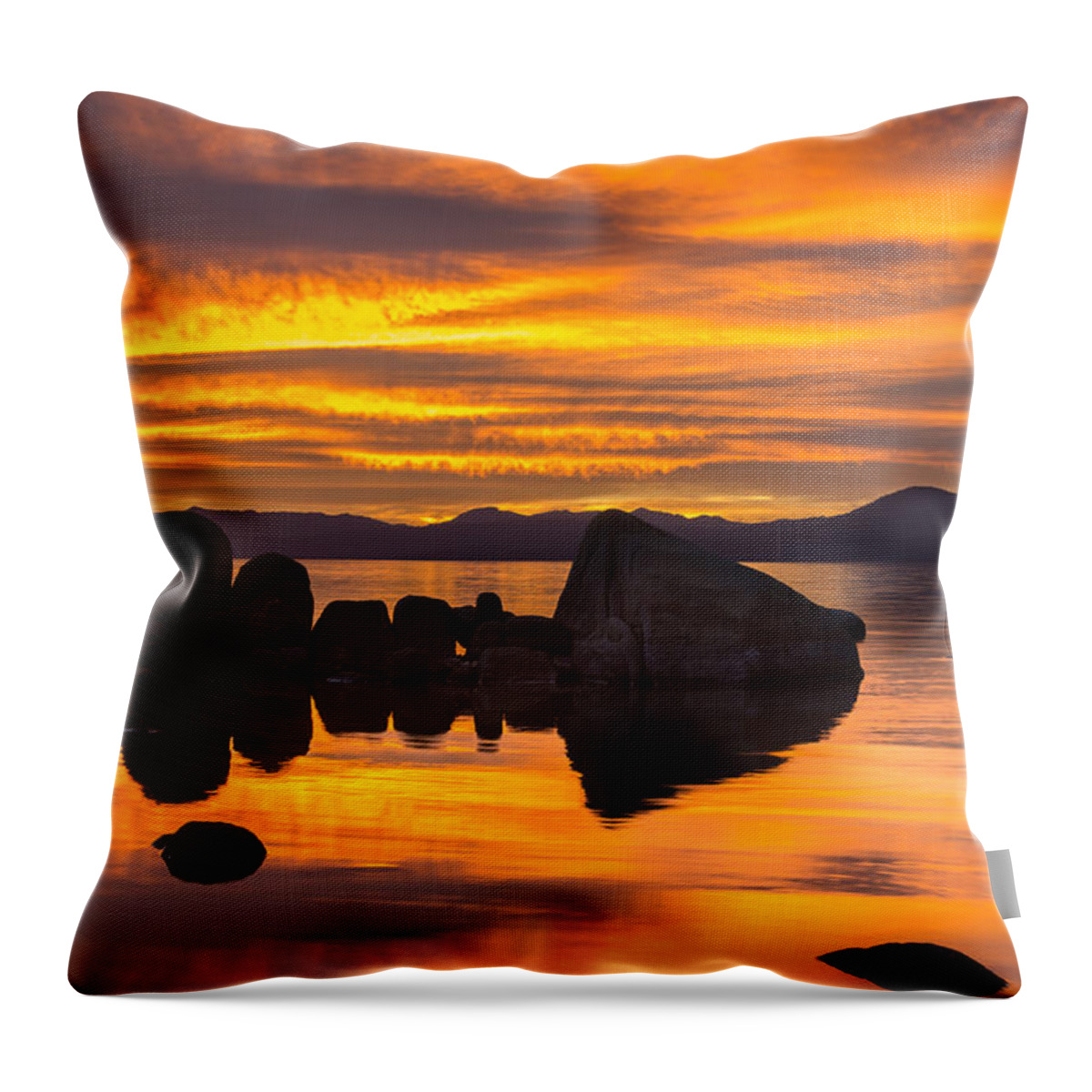 Landscape Throw Pillow featuring the photograph Sand Harbor Sun Rays by Marc Crumpler