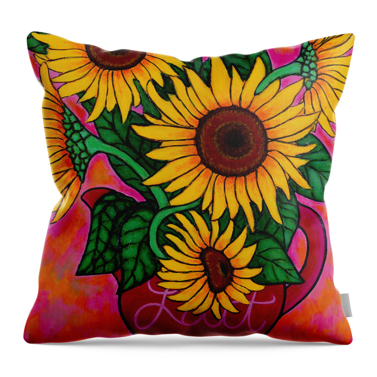 Sunflowers Throw Pillow featuring the painting Saturday Morning Sunflowers by Lisa Lorenz