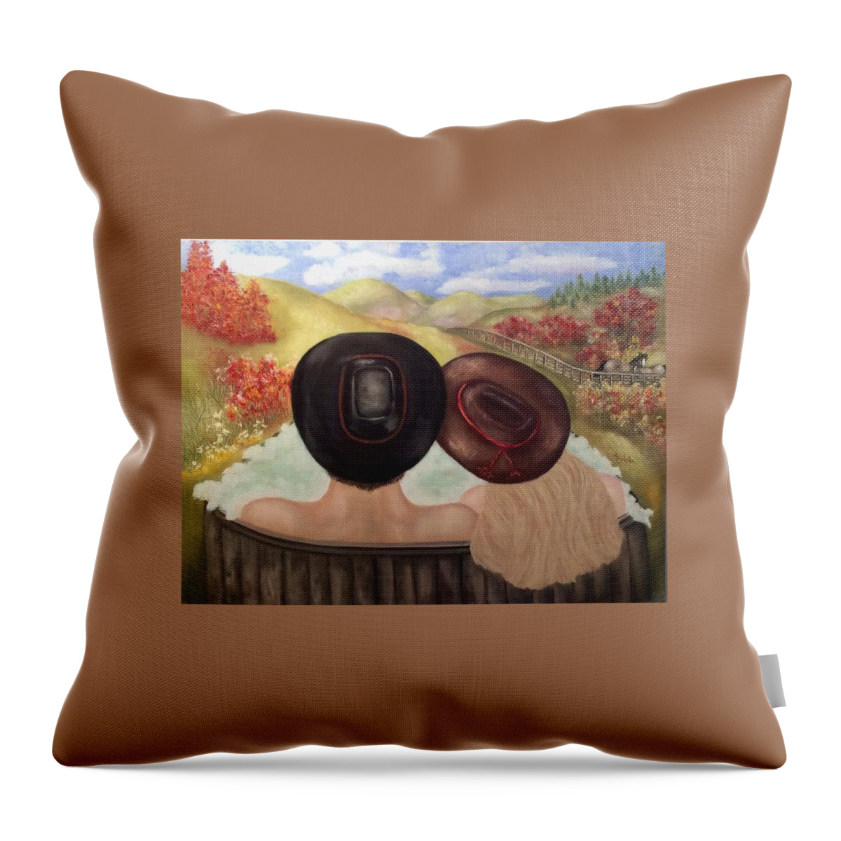 Cowboys Throw Pillow featuring the painting Saturday Night Bath by Annamarie Sidella-Felts