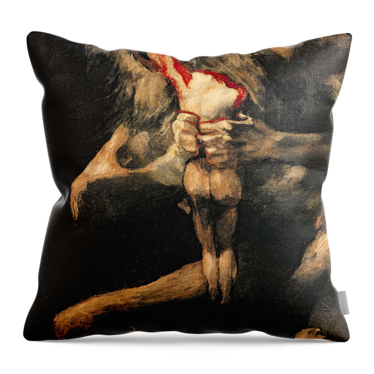 Saturn Throw Pillow featuring the painting Saturn Devouring one of his Children by Goya