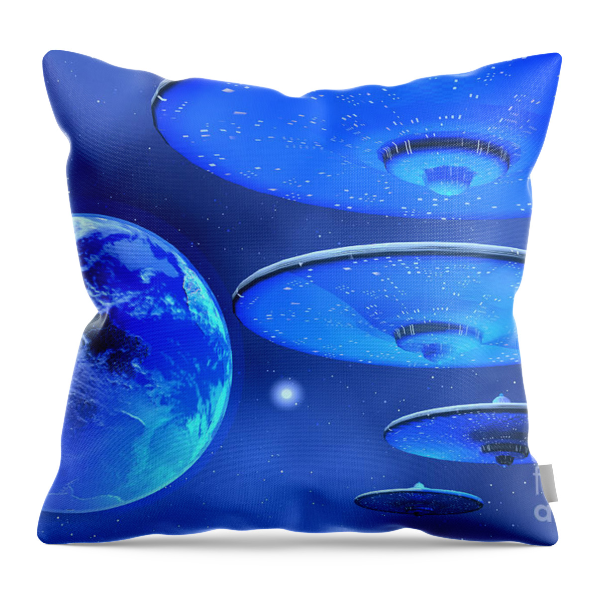 Space Art Throw Pillow featuring the painting Saucers by Corey Ford