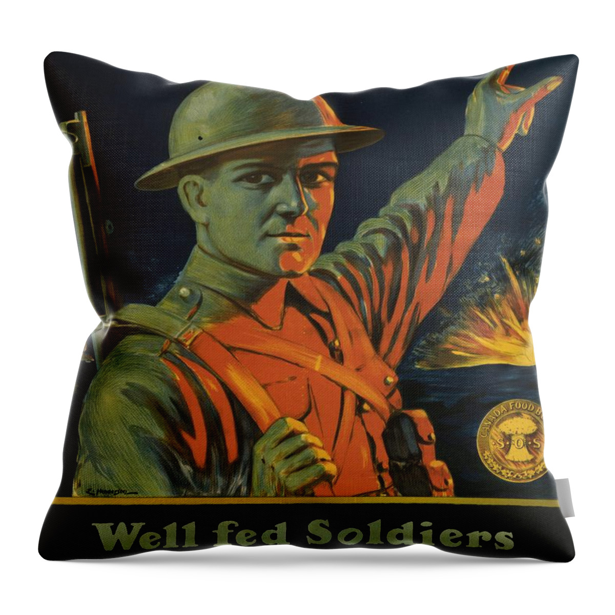 Propaganda; Canadian Food Board; Poster; First World War; Wwi; World War One; World War I; Great War; C20th; Soldier; Helmet; Canada; Canadian Army; Pointing; Vintage Throw Pillow featuring the painting Save Food Poster by Canadian School