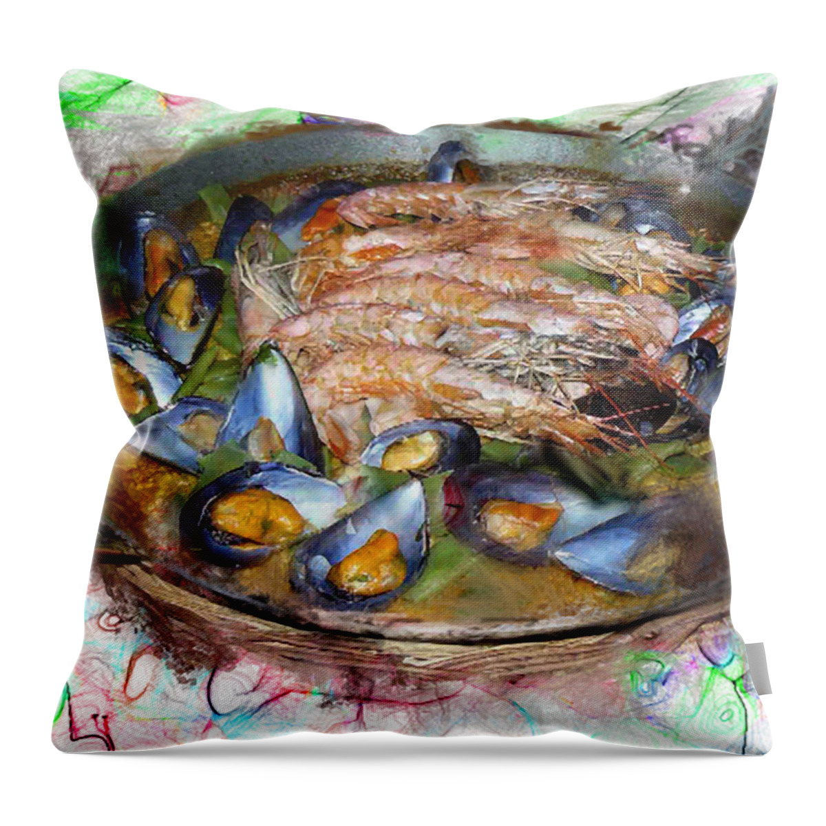 Paella Throw Pillow featuring the photograph Savory Seafood Paella by Dee Flouton