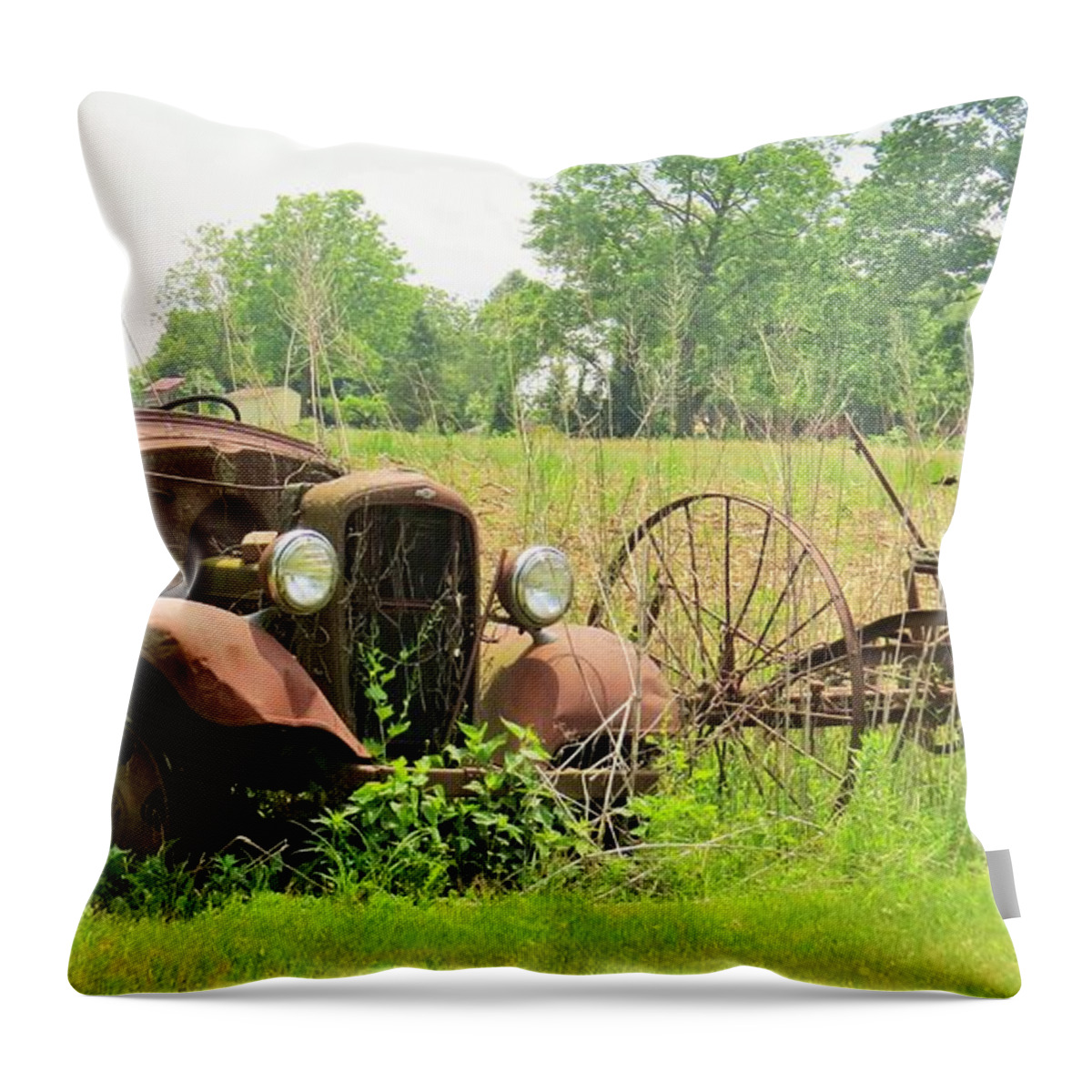 Old Car Throw Pillow featuring the photograph Saw Better Days by Jeanette Oberholtzer