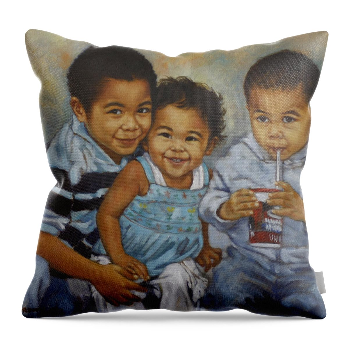 Children Portrait Throw Pillow featuring the painting Say Cheese by Harvie Brown