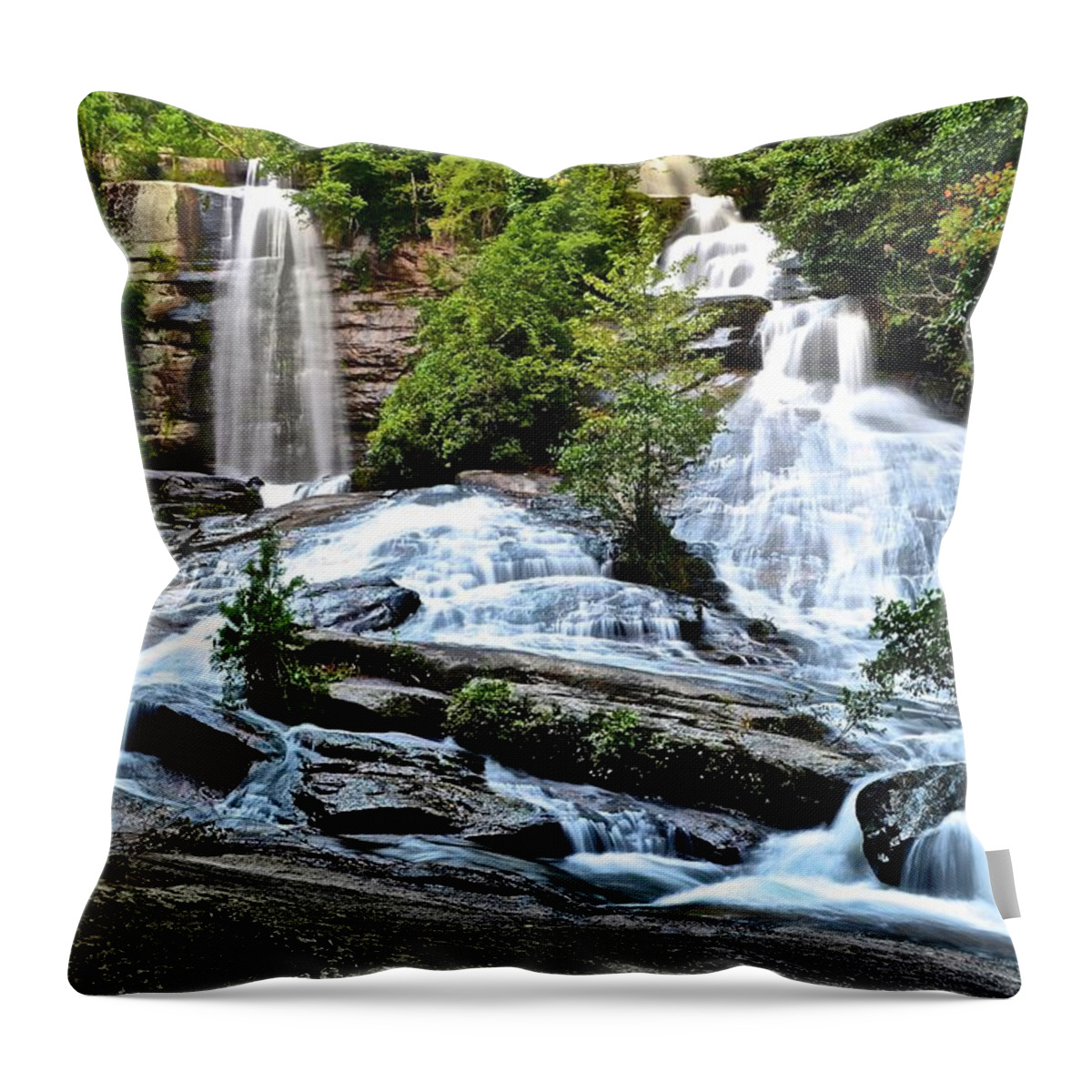 Twin Throw Pillow featuring the photograph SC Twin Falls by Frozen in Time Fine Art Photography