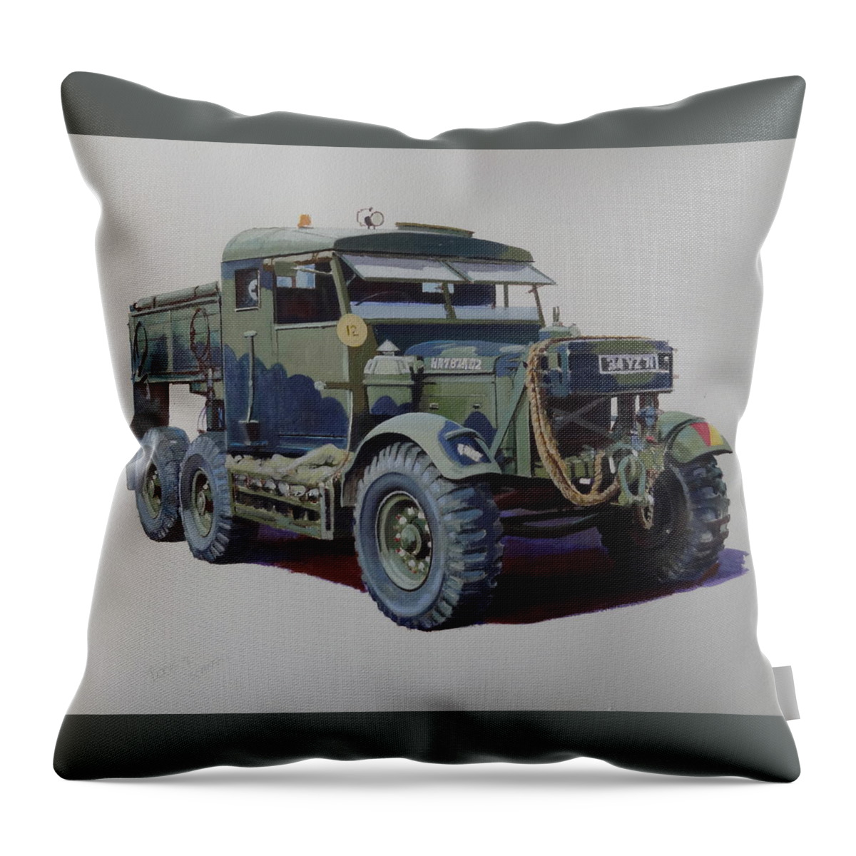 Scammell Throw Pillow featuring the painting Scammell Pioneer wrecker. by Mike Jeffries