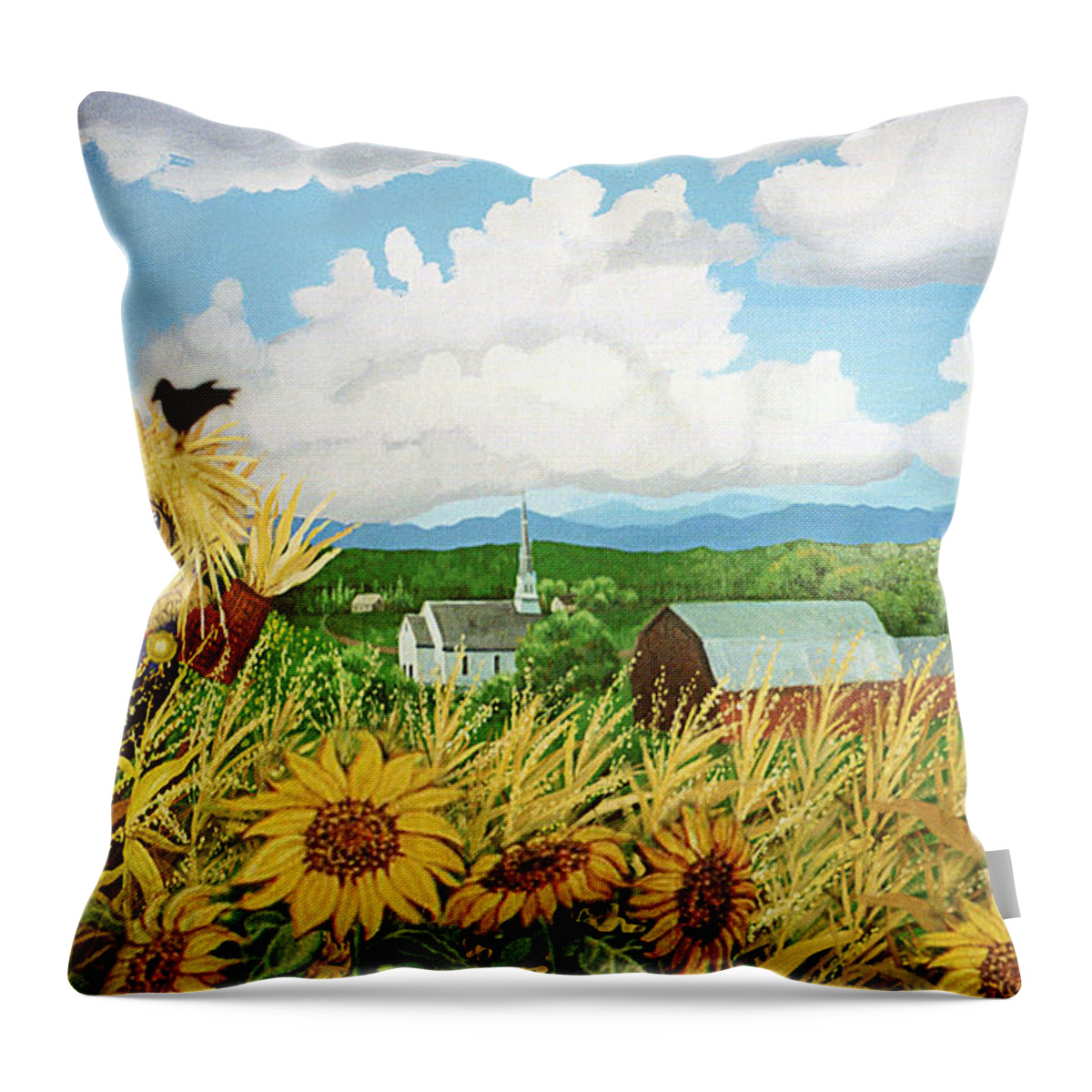 Farm Throw Pillow featuring the painting Scarecrow Farm by Bonnie Siracusa