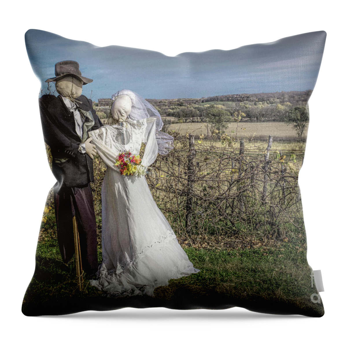 Missouri Throw Pillow featuring the photograph Scarecrow Wedding by Lynn Sprowl