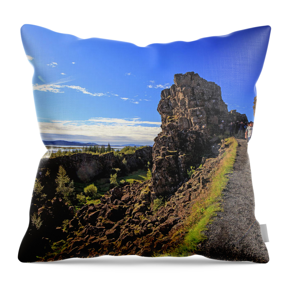 Volcano Throw Pillow featuring the photograph Scared earth at the Mid-Atlantic Rise in Thingvellir, Iceland by Allan Levin