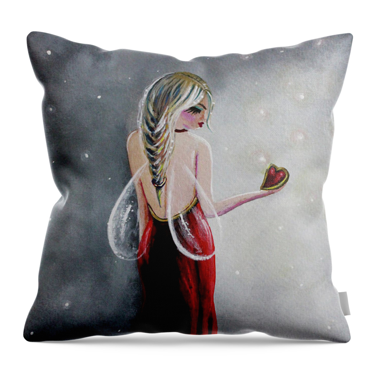 Fairy Throw Pillow featuring the painting Scarlett - Original Fairy Art by Moonlight Art Parlour