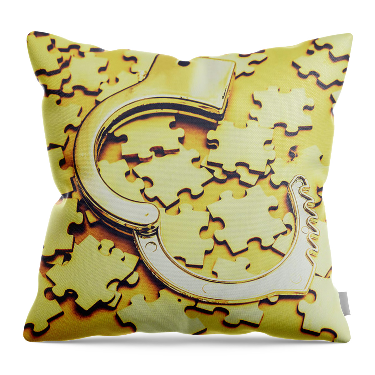 Open Throw Pillow featuring the photograph Scattered clues in a unsolved investigation by Jorgo Photography