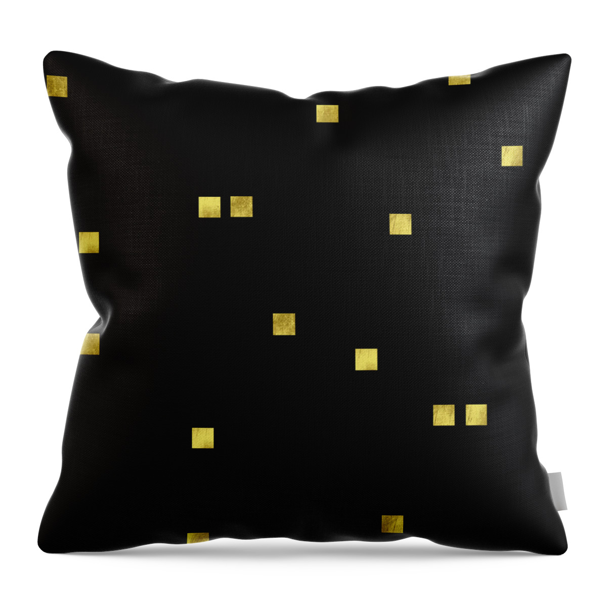Elegant Throw Pillow featuring the digital art Scattered gold square Confetti gold glitter confetti on black by Tina Lavoie