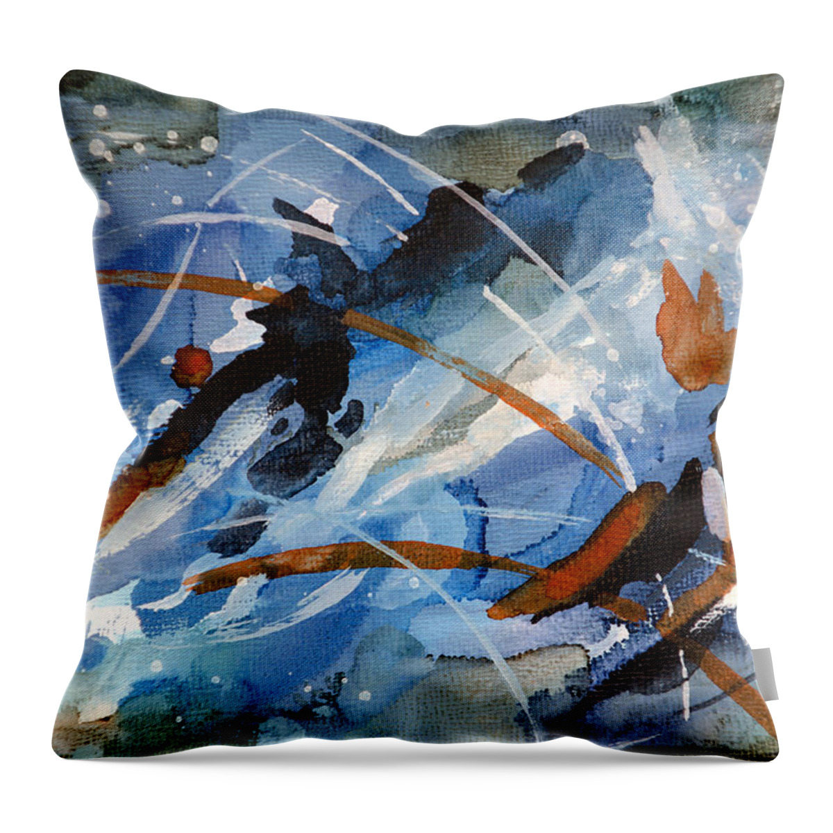 Abstract Throw Pillow featuring the painting Scattering Seeds - A - by Sandy Sandy