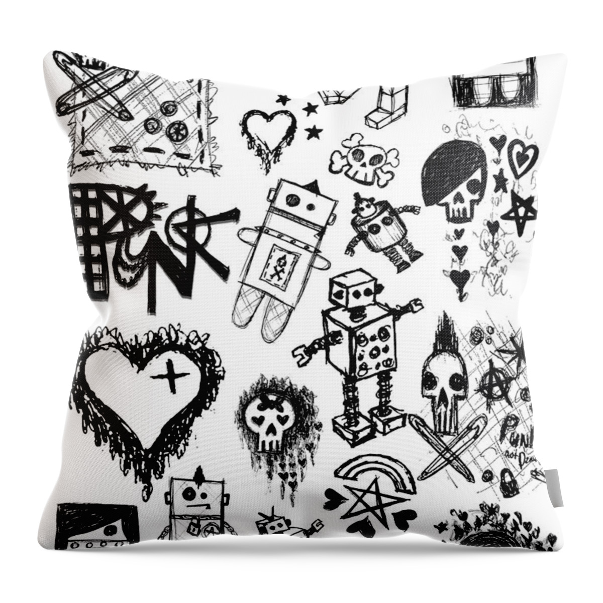 Scene Kid Art Throw Pillow featuring the drawing Scene Kid Sketches by Roseanne Jones