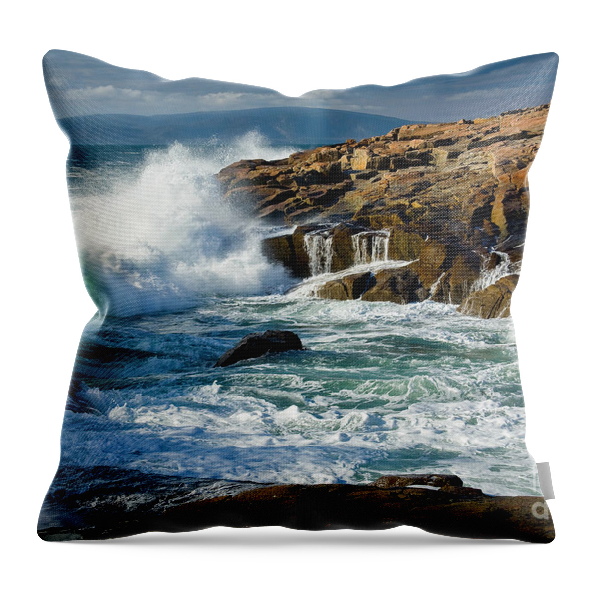 Acadia National Park Throw Pillow featuring the photograph Schoodic Surf by Susan Cole Kelly