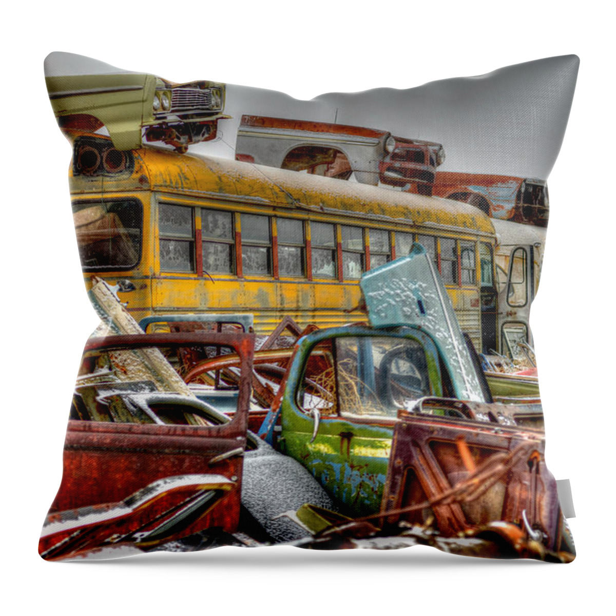 Salvage Yard Throw Pillow featuring the photograph School Bus by Craig Incardone