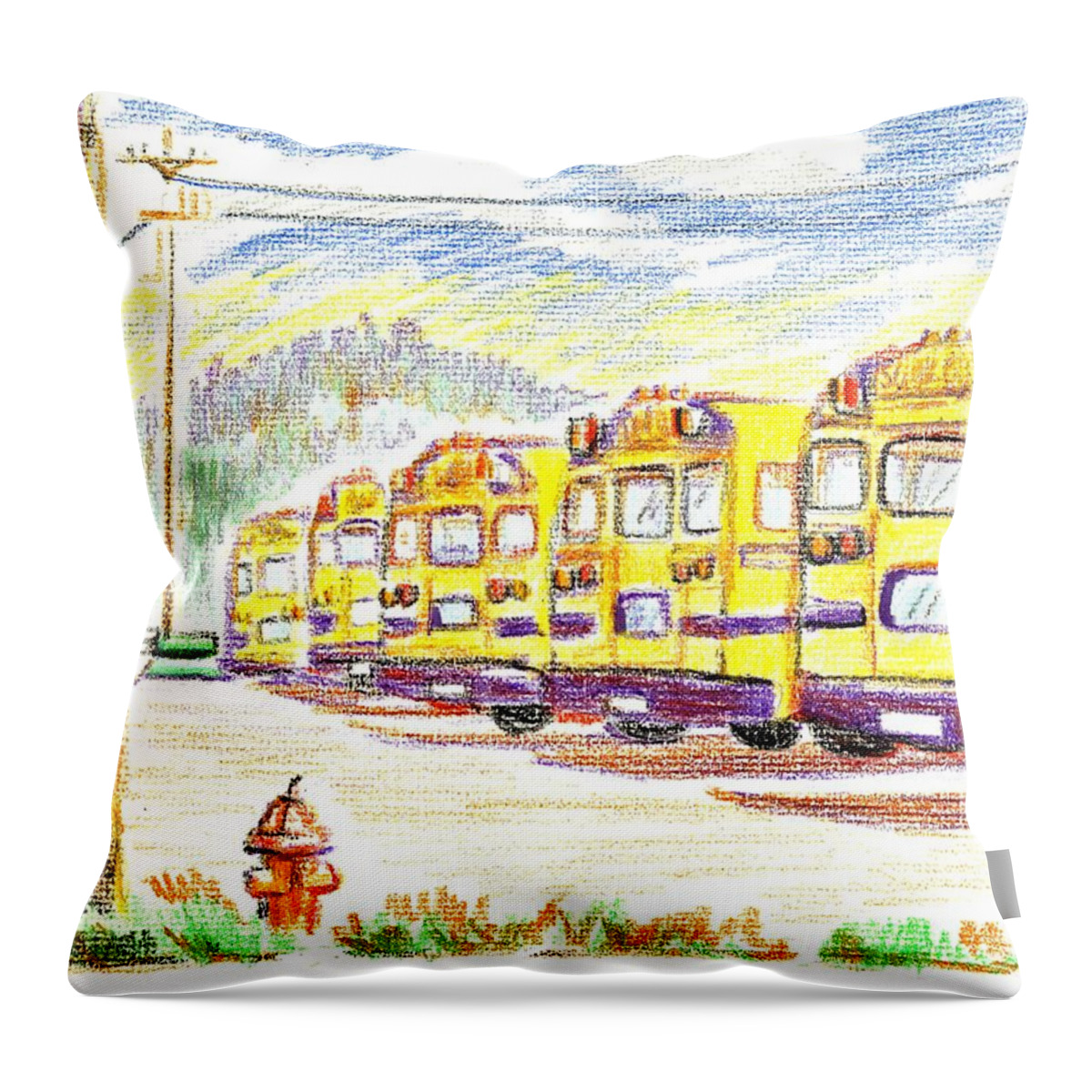 School Bussiness Throw Pillow featuring the mixed media School Bussiness by Kip DeVore