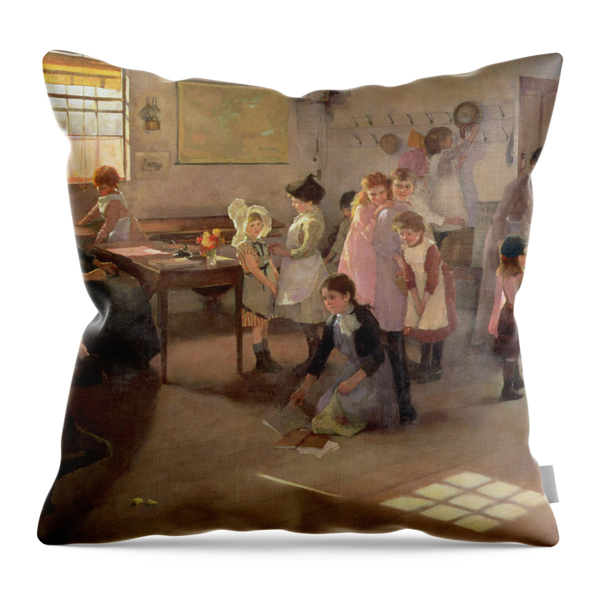 School Is Out Throw Pillow featuring the painting School is Out by Elizabeth Adela Stanhope Forbes