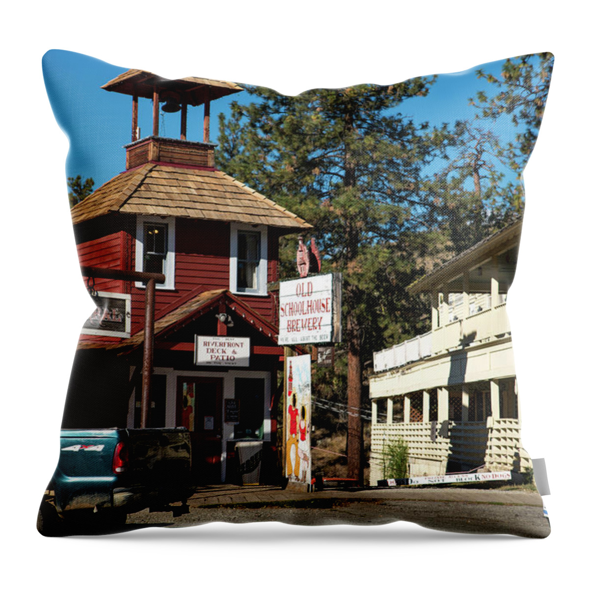 Brewery Throw Pillow featuring the photograph Schoolhouse Brewery by Tom Cochran