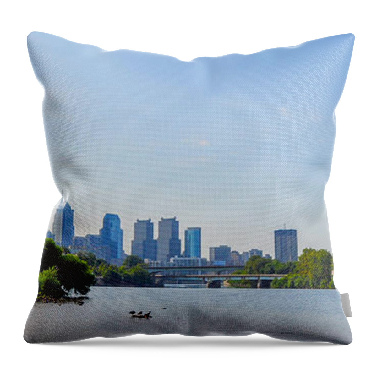 Schuylkill Throw Pillow featuring the photograph Schuylkill River Panorama - Philadelphia by Bill Cannon
