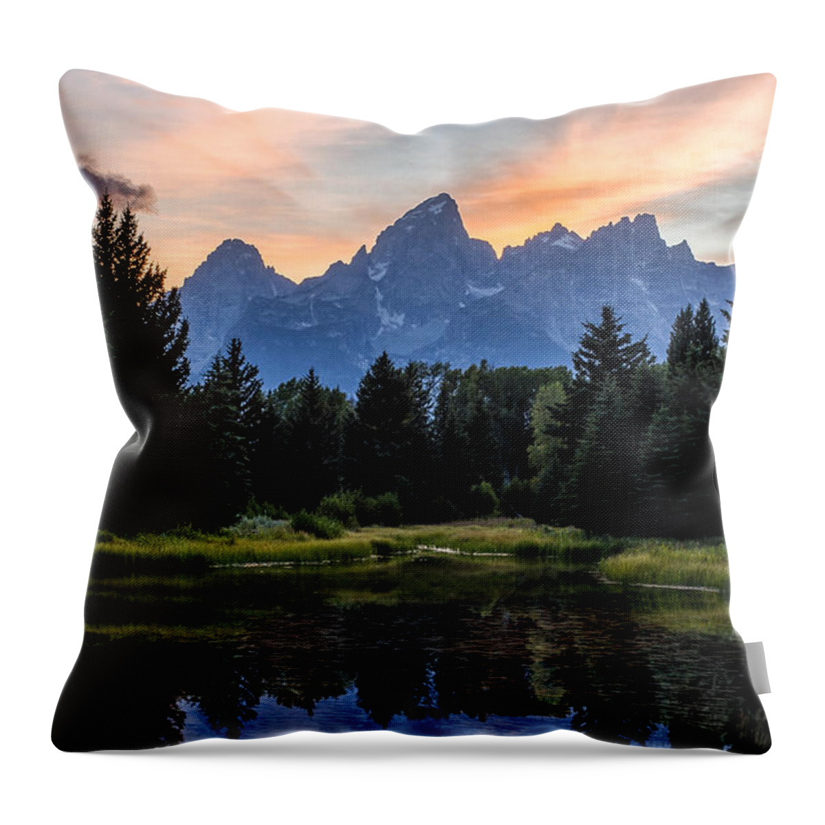 Grand Teton National Mpark Throw Pillow featuring the photograph Schwabacher's Landing Sunset by Matt Hammerstein