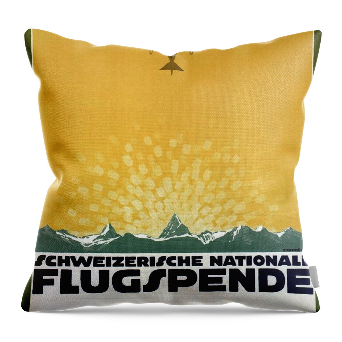 Swiss Throw Pillow featuring the mixed media Schweizerische Nationale Flugspende - Flight Donation - Retro travel Poster - Vintage Poster by Studio Grafiikka