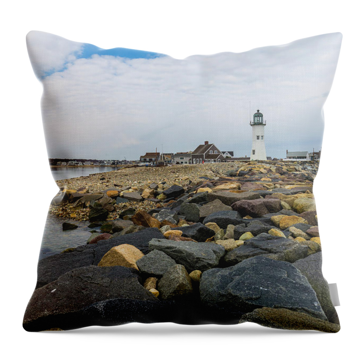 Lighthouse Throw Pillow featuring the photograph Scituate Lighthouse and Cedar Point by Brian MacLean