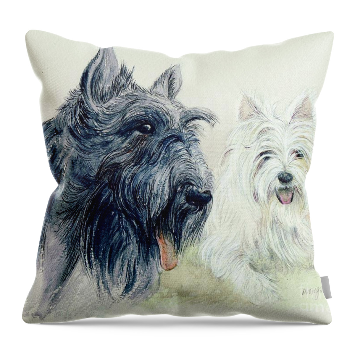 Scottie Throw Pillow featuring the painting Scottie and Westie by Morgan Fitzsimons