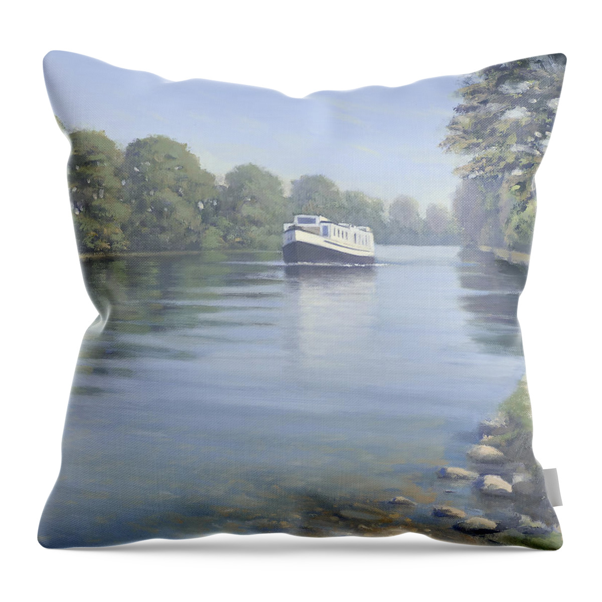 River Throw Pillow featuring the painting Scours Lane Reading UK by Richard Picton
