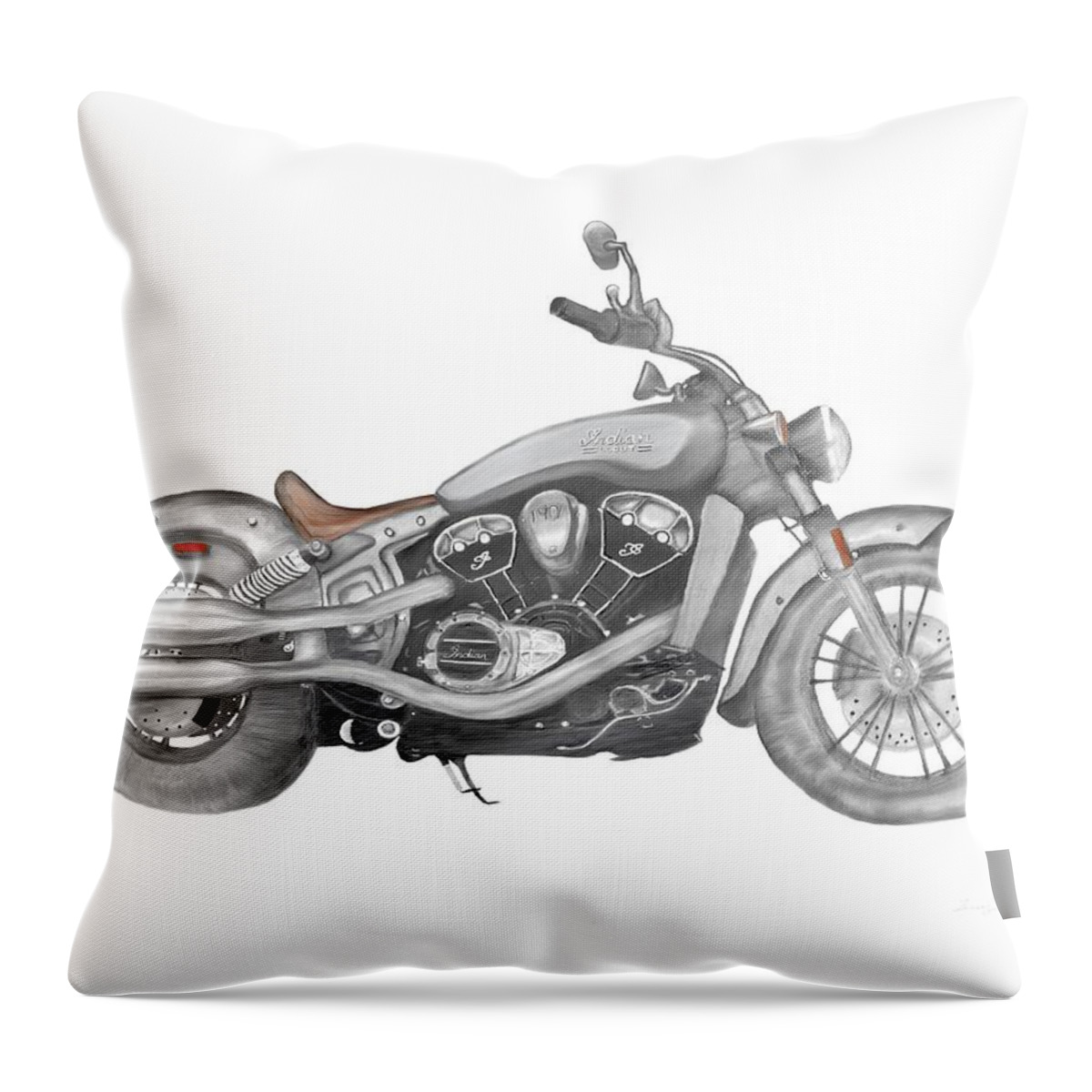 Indian Motorcycle Throw Pillow featuring the drawing Scout 2015 by Terry Frederick