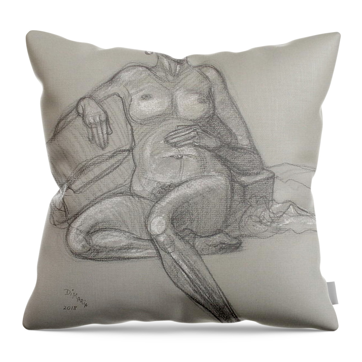 Realism Throw Pillow featuring the drawing Scout Reclining by Donelli DiMaria