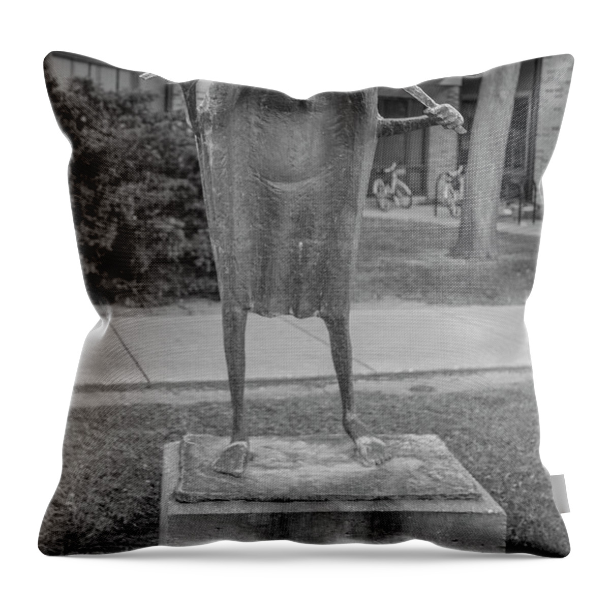 American University Throw Pillow featuring the photograph Sculpture Notre Dame Black and White by John McGraw