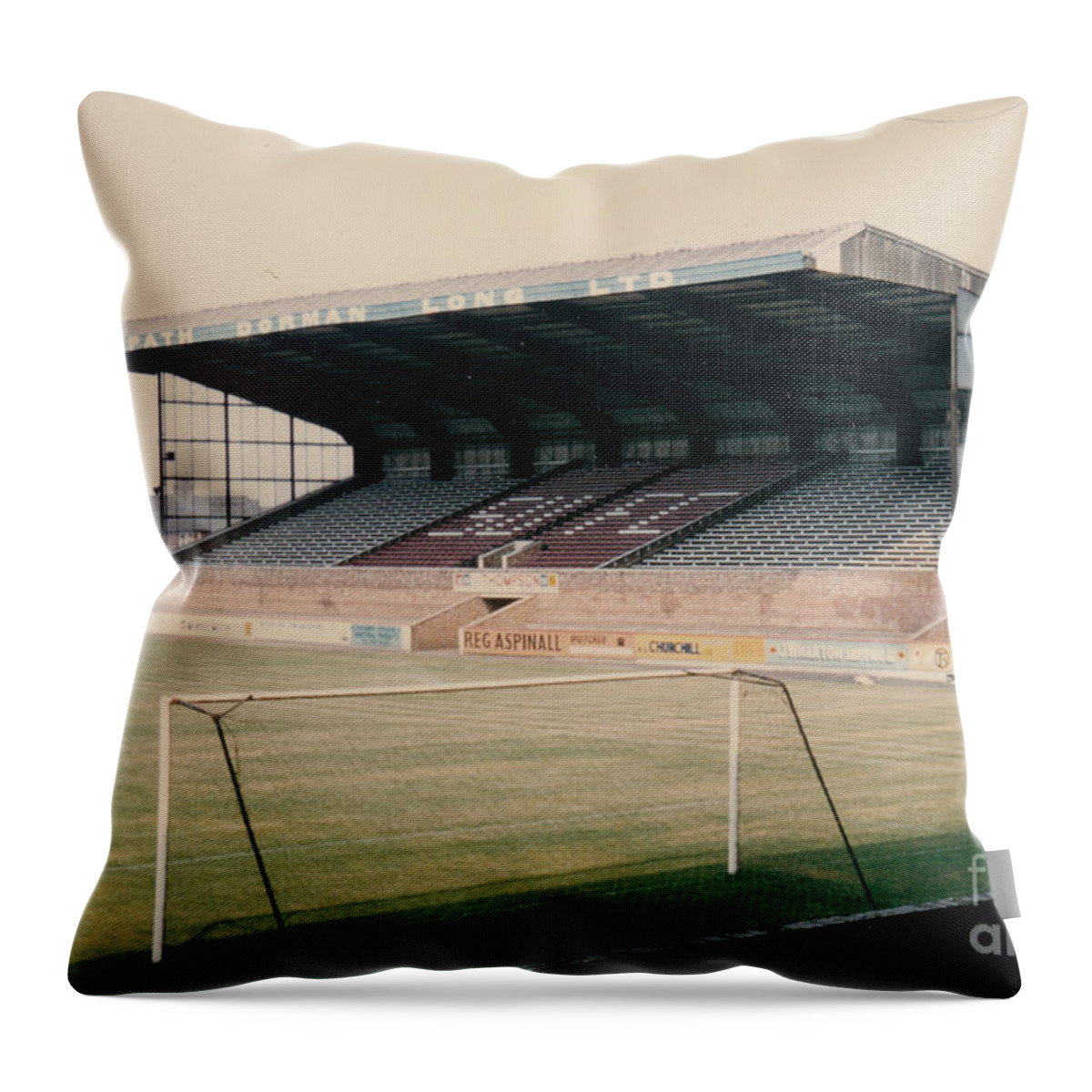  Throw Pillow featuring the photograph Scunthorpe United - Old Showground - East Stand 2 - 1970s by Legendary Football Grounds