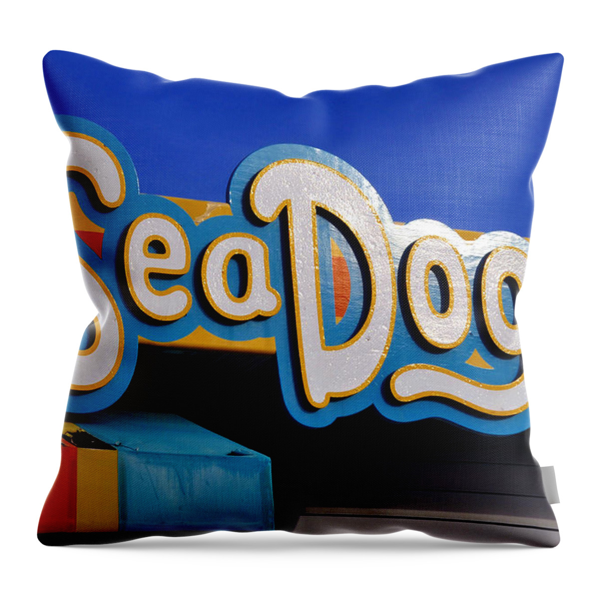 Sea Dogs Throw Pillow featuring the photograph Sea Dogs sign by David Lee Thompson