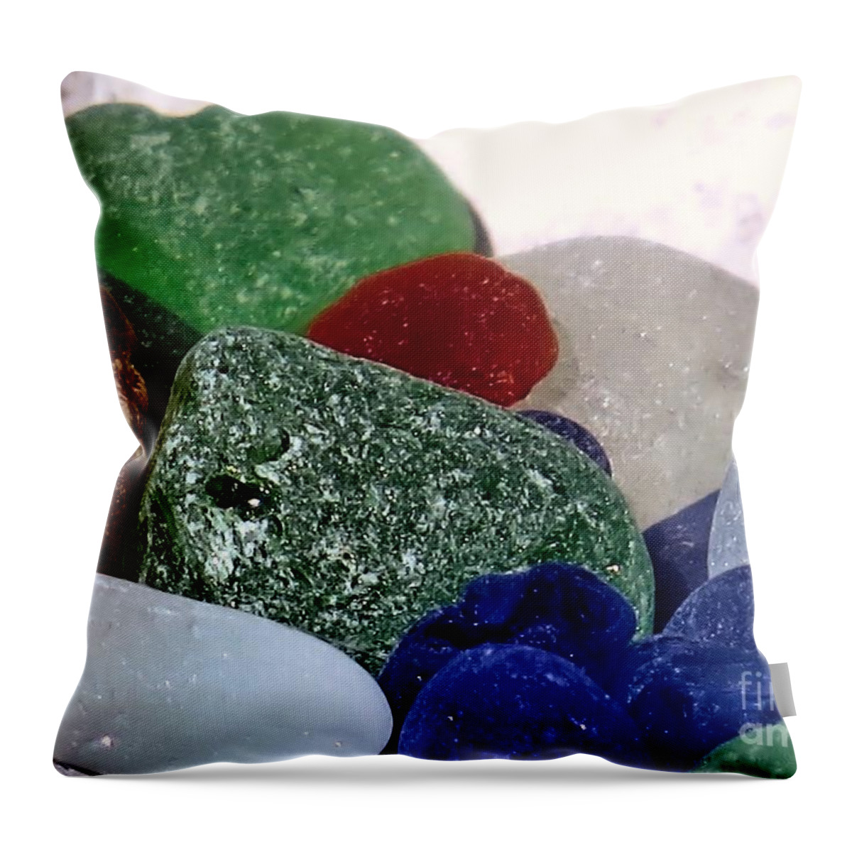 Sea Glass Throw Pillow featuring the photograph Sea Glass Up Close by Janice Drew