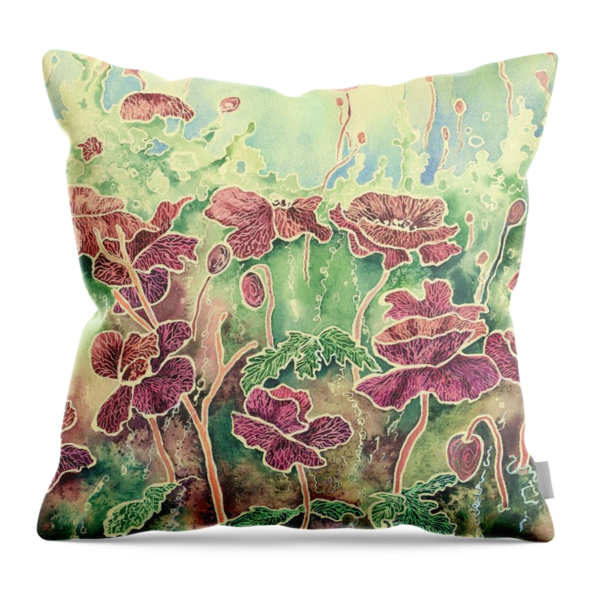 Poppies Throw Pillow featuring the painting Sea Poppies by Lynne Henderson