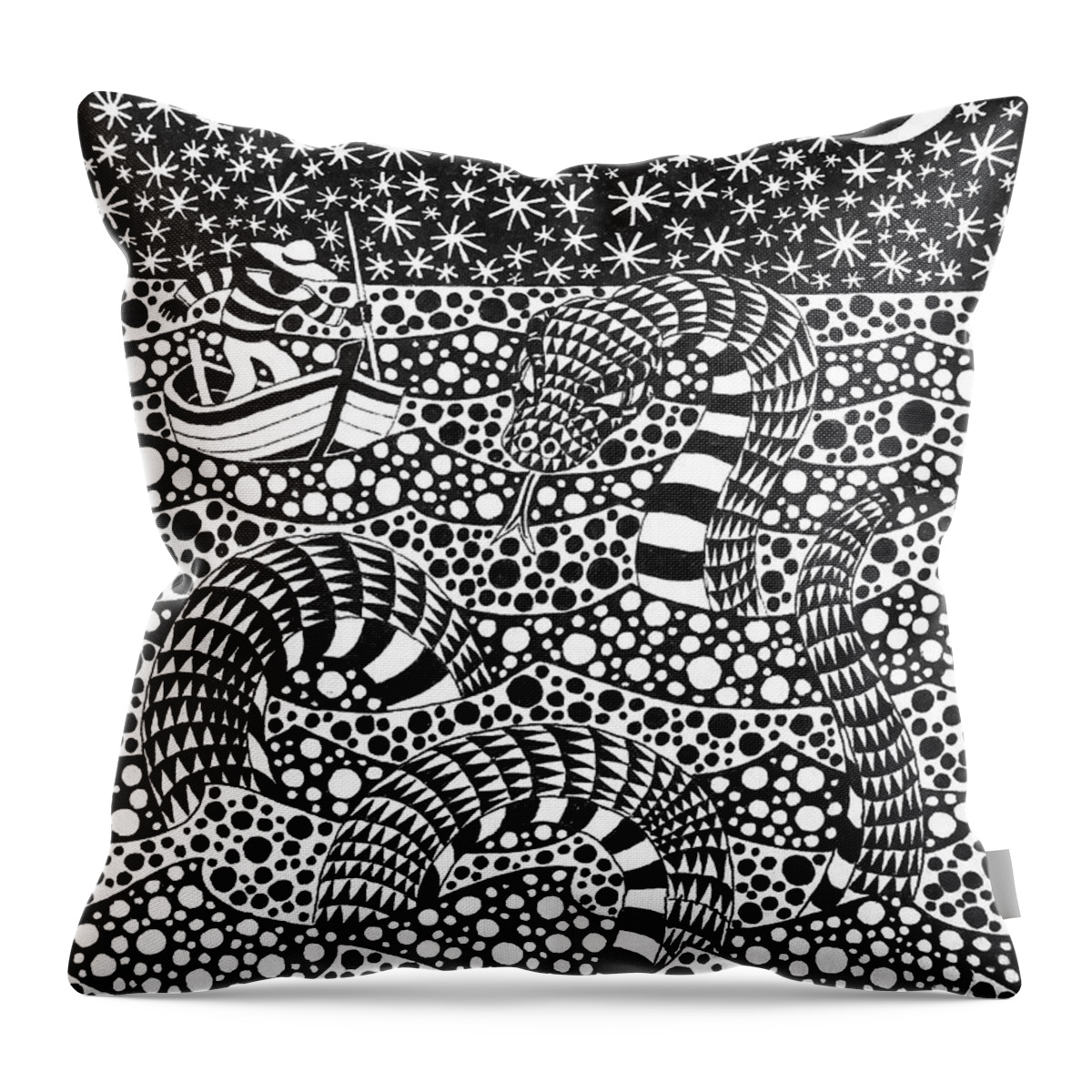 Drawing Throw Pillow featuring the drawing Sea Serpent by C H Apperson