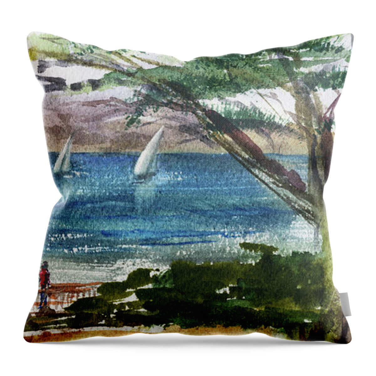 Sea Throw Pillow featuring the painting Sea Shore Elongated Painting by Irina Sztukowski