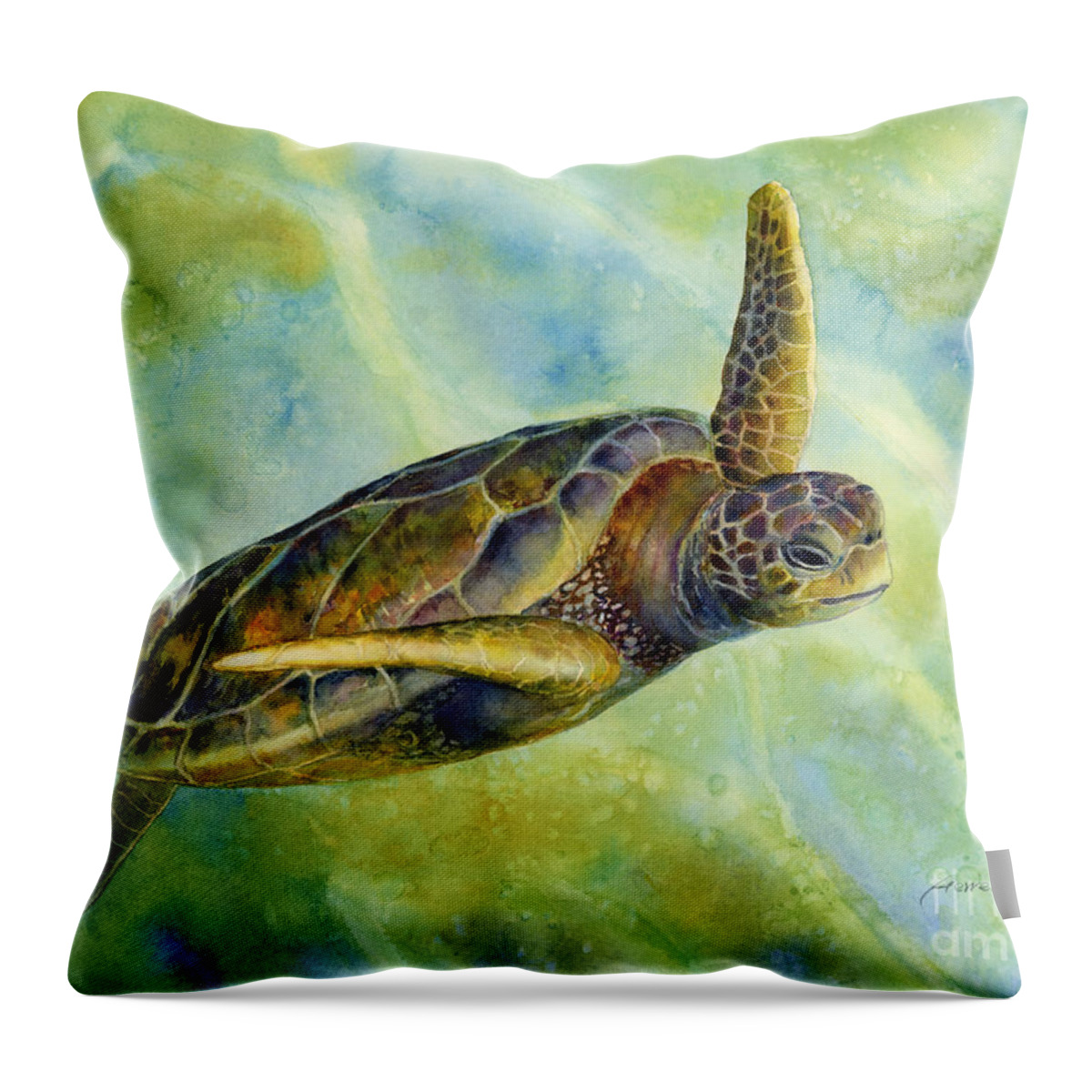 Underwater Throw Pillow featuring the painting Sea Turtle 2 by Hailey E Herrera
