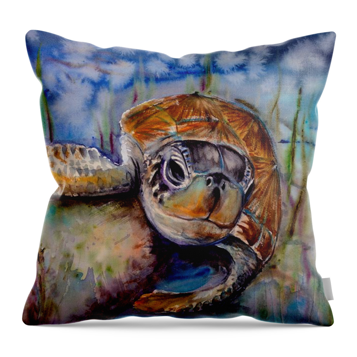 Sea Turtle Throw Pillow featuring the painting Sea turtle 4 by Katerina Kovatcheva