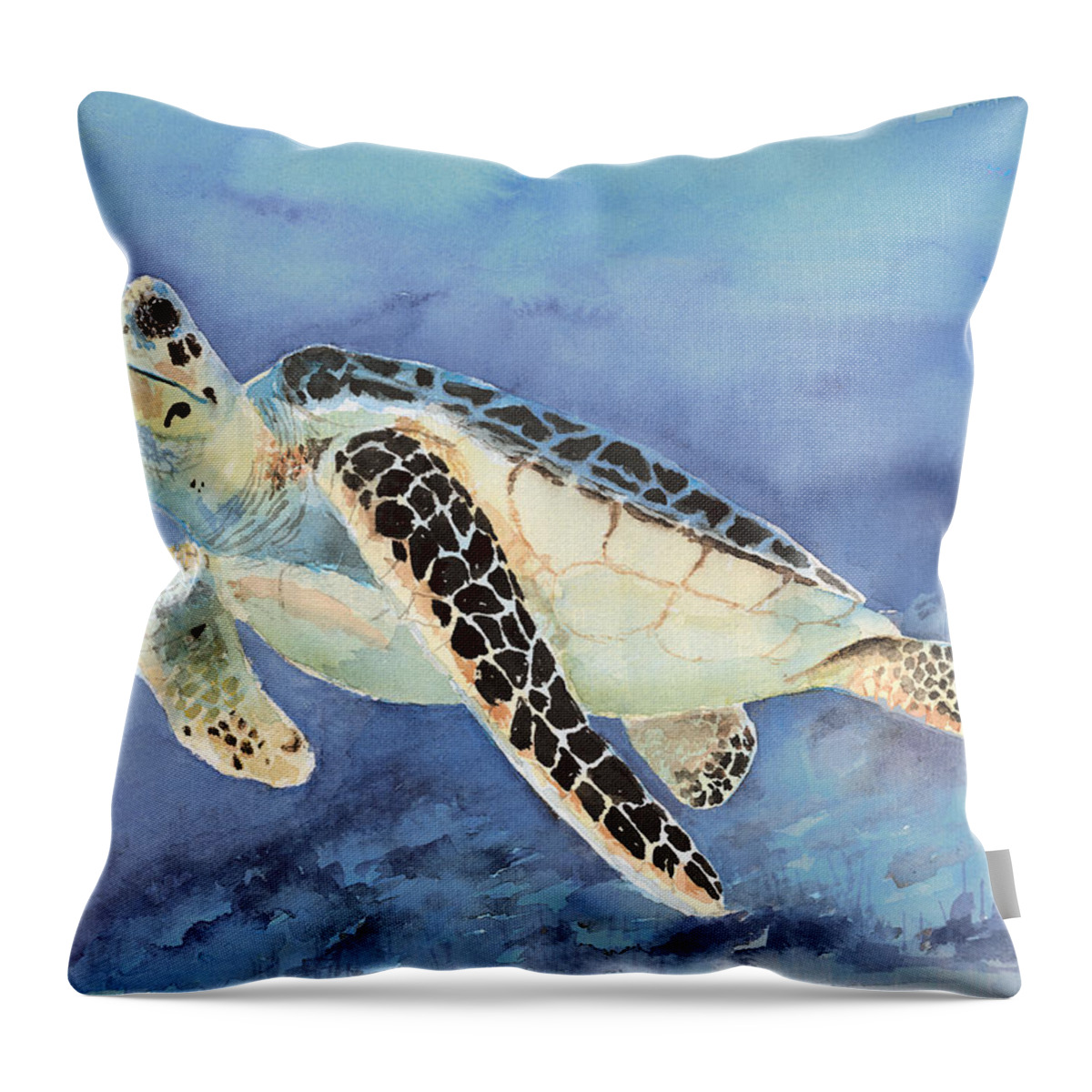 Green Sea Turtle Throw Pillow featuring the painting Sea Turtle by Arline Wagner