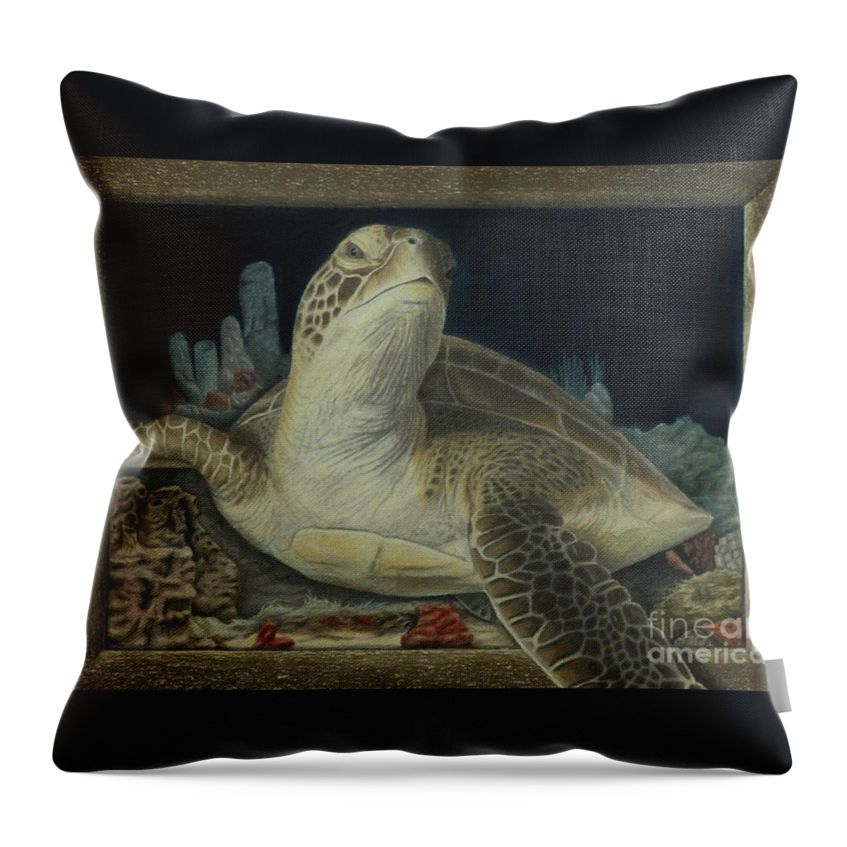 Colored Pencil Throw Pillow featuring the painting Sea Turtle by Jennifer Watson