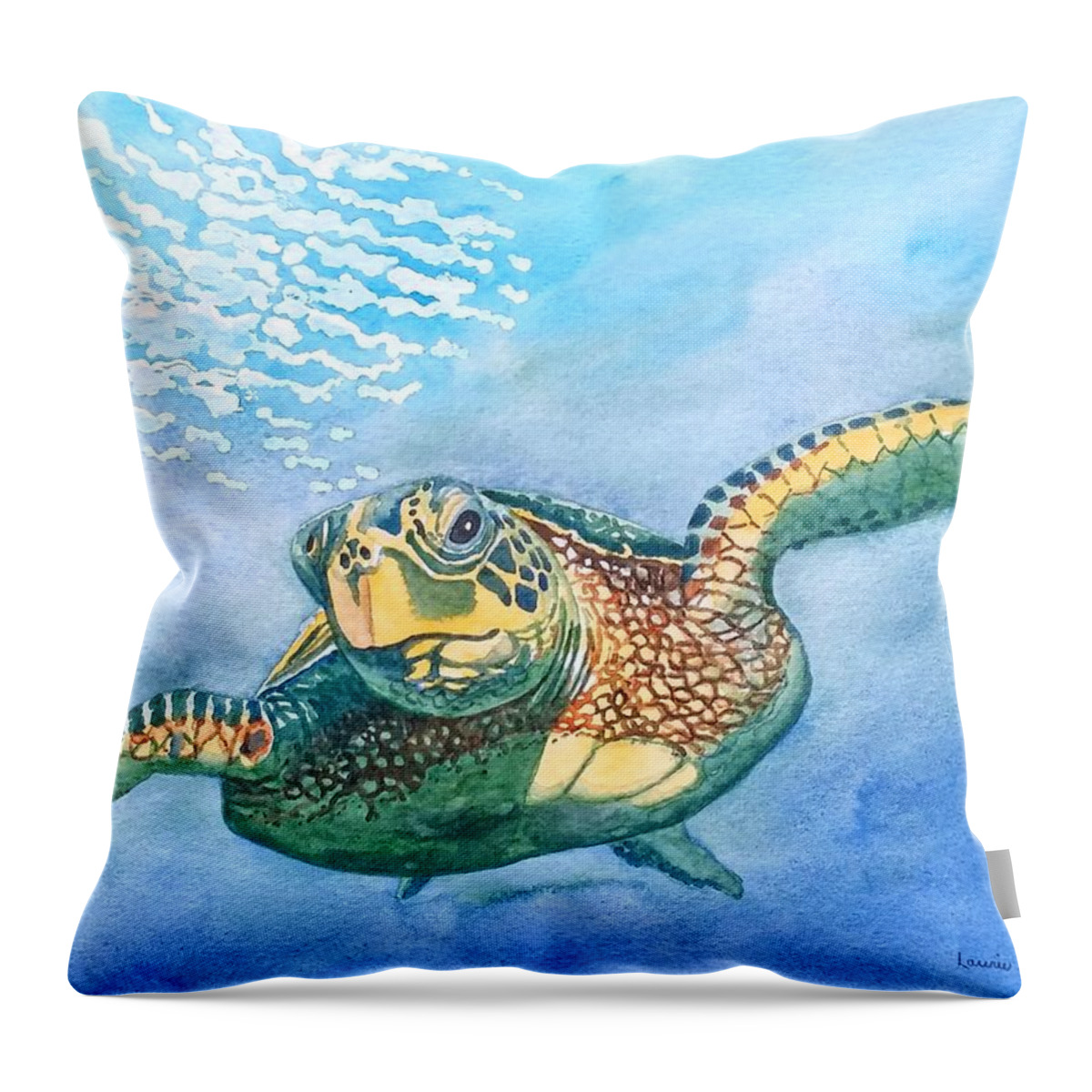 Sea Turtle Throw Pillow featuring the painting Sea Turtle Series #2 by Laurie Anderson
